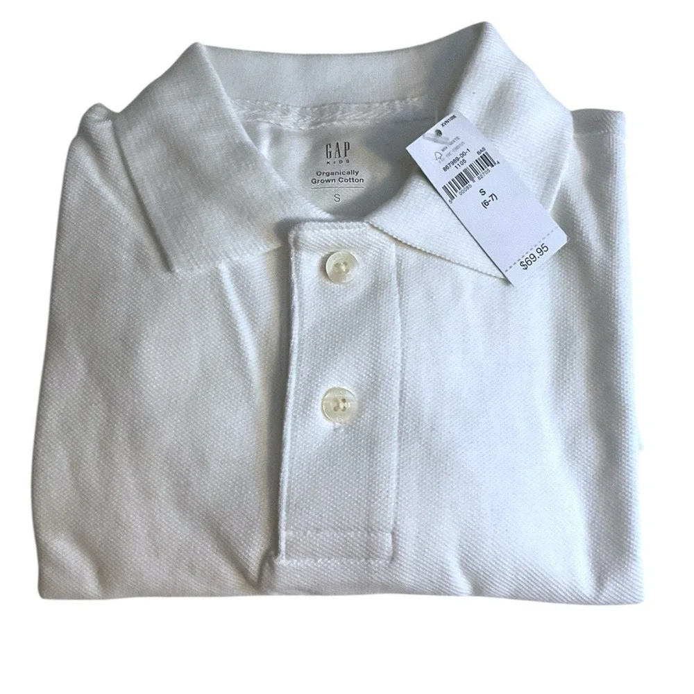 Boys GAP Uniform‎ Long sleeve Polo Shirt Size S White Organic Cotton NWT-READ
